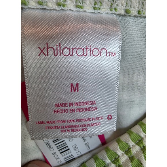 Xhilaration Lime Green White Textured Stripe Bikini Set Top S Bottom M - Picture 9 of 12